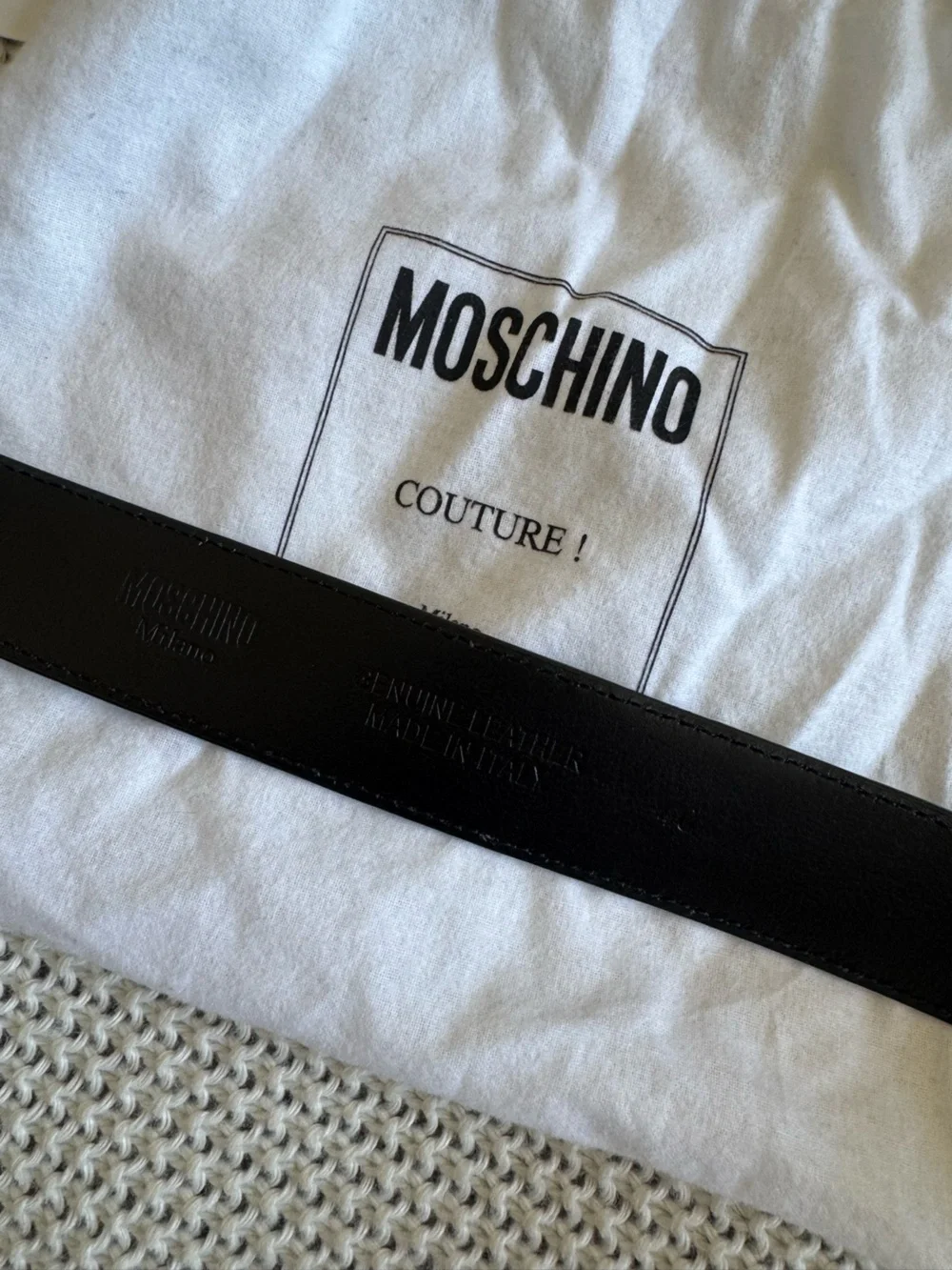Moschino Logo Plate Leather Belt